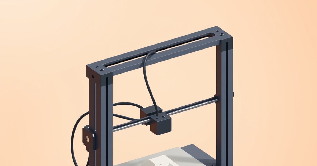 Close isometric view of a dark 3D printer gantry and X-rail carriage above the edge of a white print bed, the surface set during manual leveling